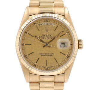 Rolex Day-Date 18038 36mm Champagne Linen Index Dial Fluted Bezel President Band